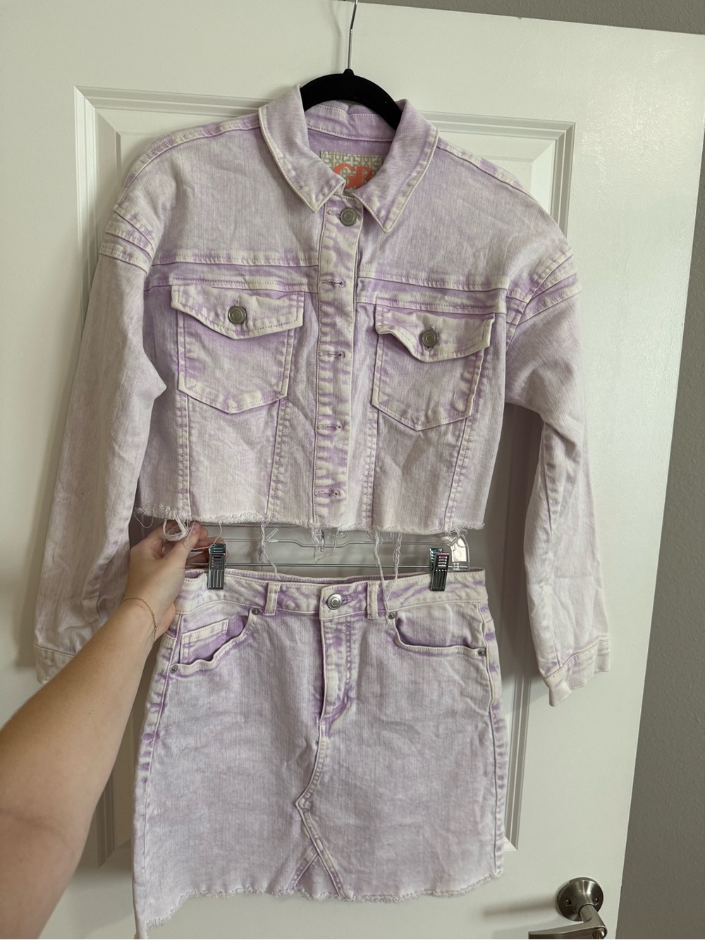 Gianni Bini Lavender Cropped Denim Jacket & Skirt Set